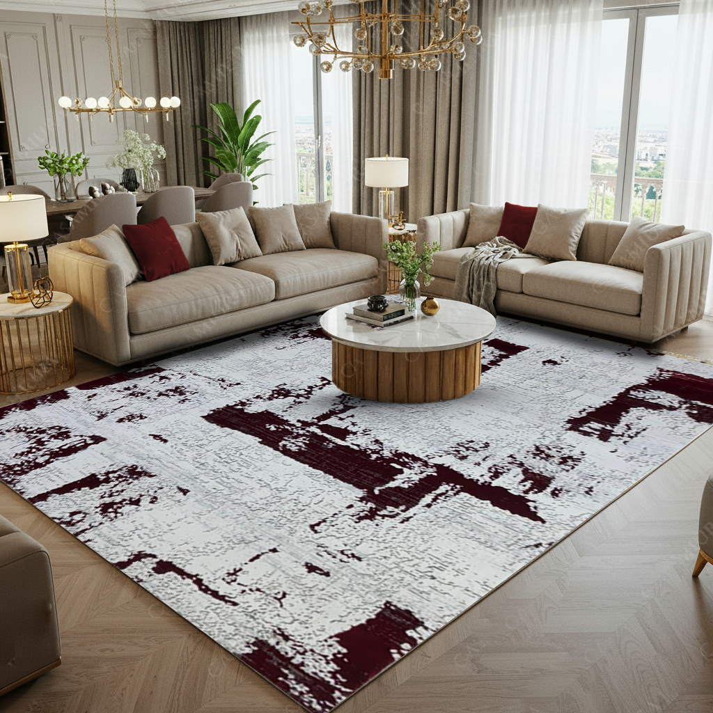 Covor Milano Picaso, Crem/Bordo, Living, Dormitor, Modern