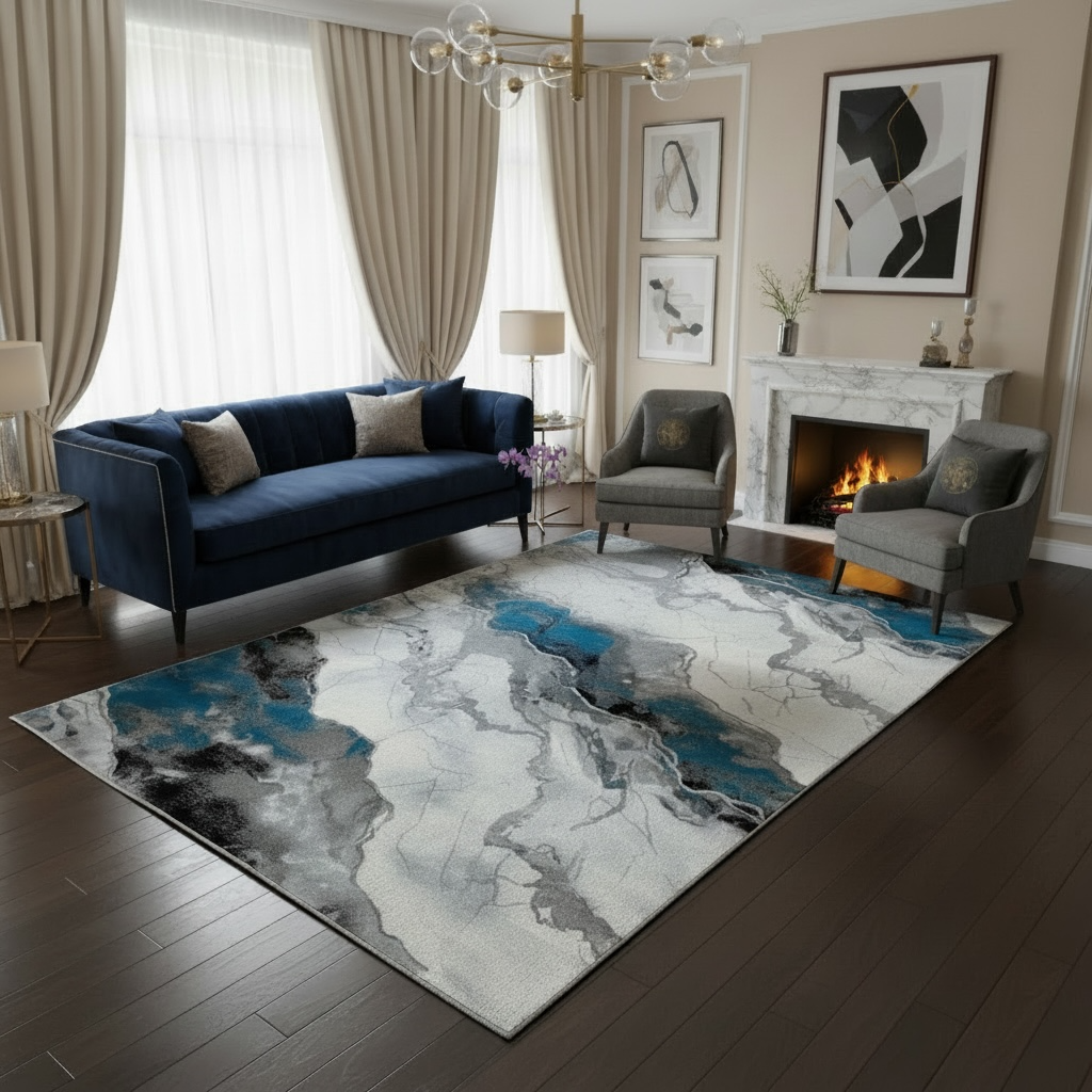 COVOR VENTİ 14852B GREY TURKUAZ  ,Living, Dormitor, Modern