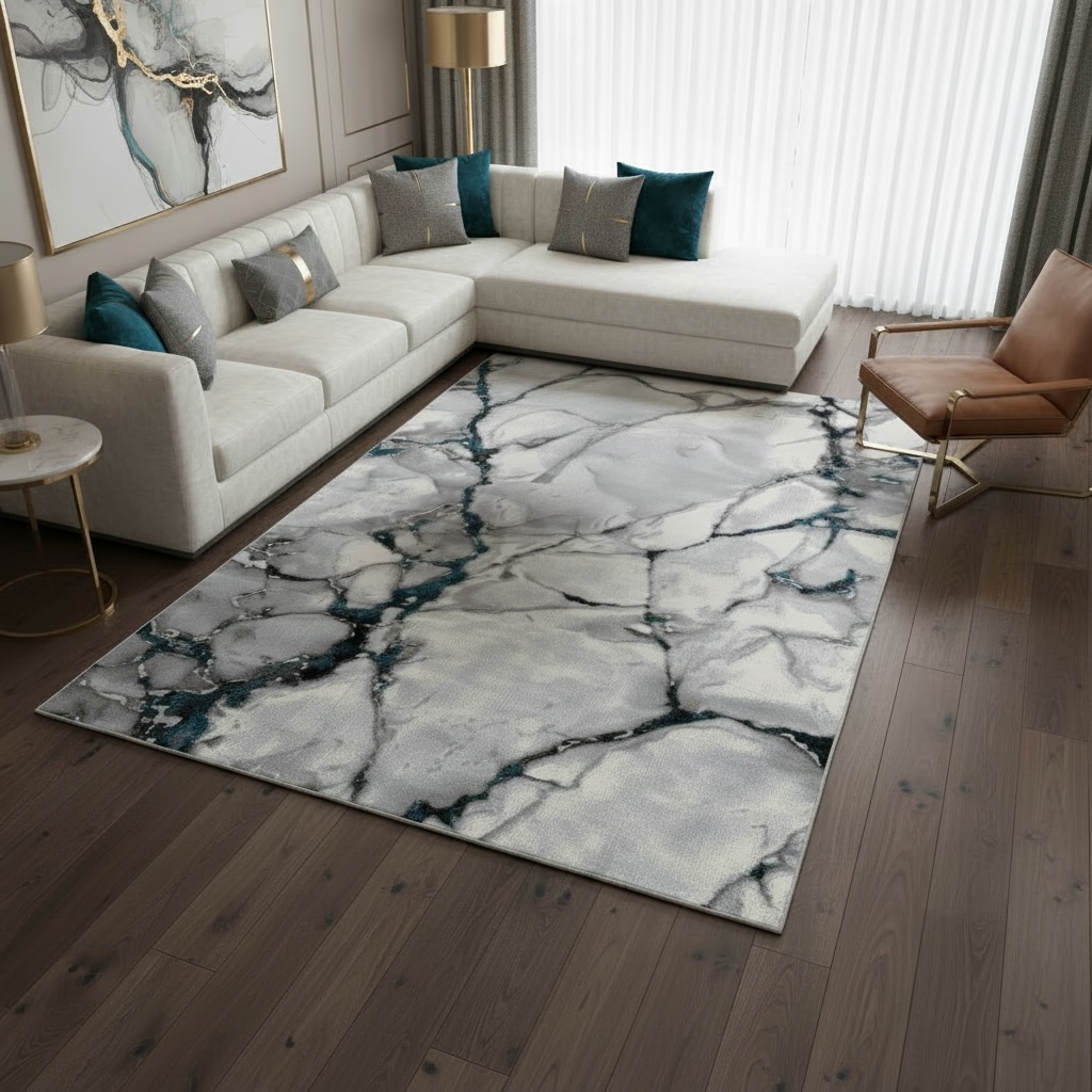 COVOR OASİS 14847B GREY TURKUAZ  ,Living, Dormitor, Modern